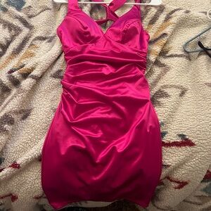 B Darlin Fuchsia Cross-Back Mini Dress